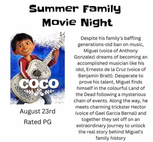 Details on Summer Movie Night August 23, Rate PG